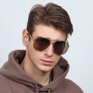 Gucci GG1104S 003 Sunglasses Transparent Green/Gold Aviator Frame, Brown Lenses